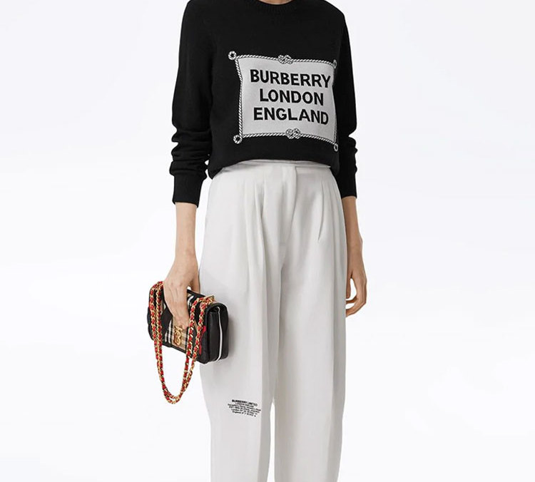 Details for (W) Burberry 黑色羊毛毛衣帶嵌花馬具設計 80244211