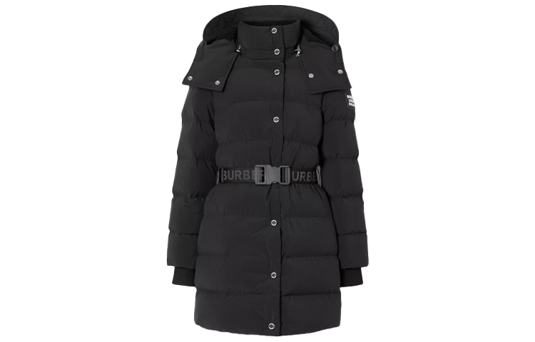 (Women) Burberry Black Zip Mid-Length Down Coat with Detachable Hood 80186901