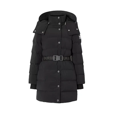 (Women) Burberry Black Zip Mid-Length Down Coat with Detachable Hood 80186901