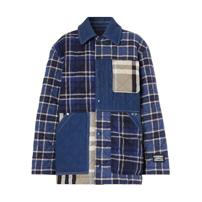 (Women) Burberry Blue Check Pattern Denim Jacket. 80392091