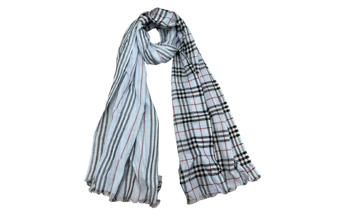 (Women) Burberry Blue Checkered Knit Scarf with Letter Logo for Women. 80159931 圖 5