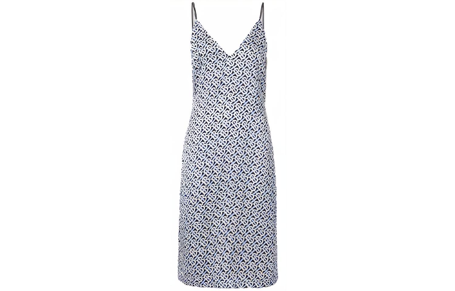 (Women) Burberry Blue Letter Print V-Neck Sleeveless Midi Dress 80487851