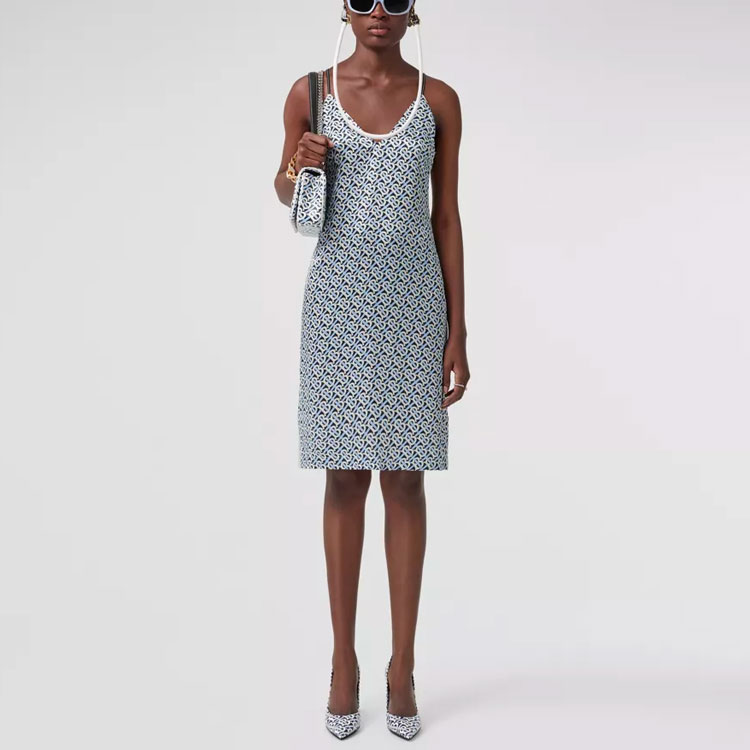 (Women) Burberry Blue Letter Print V-Neck Sleeveless Midi Dress 80487851 圖 4