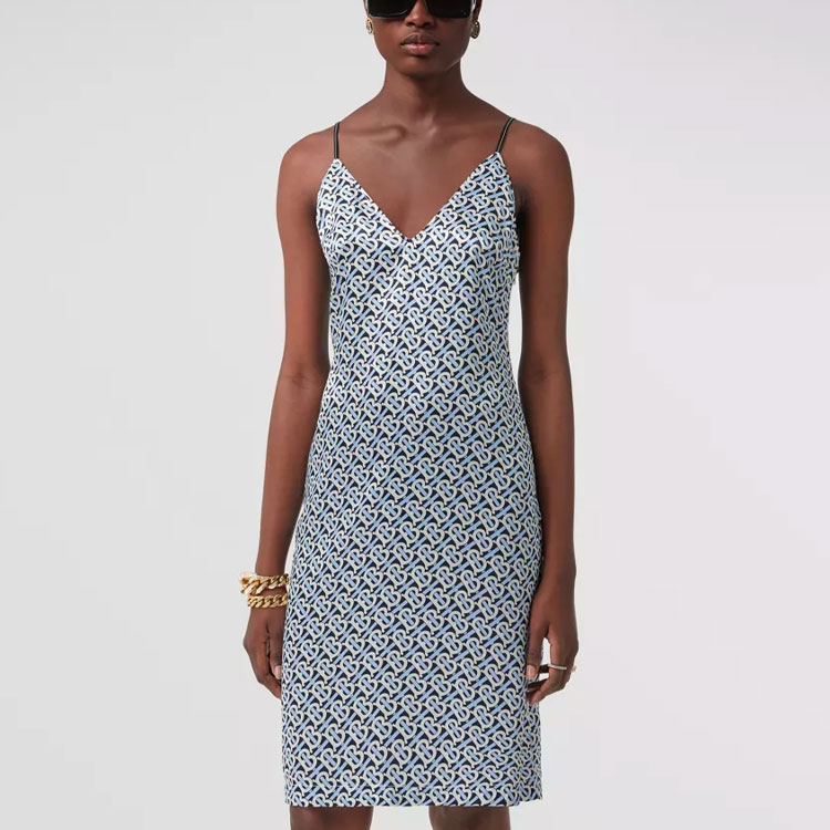 (Women) Burberry Blue Letter Print V-Neck Sleeveless Midi Dress 80487851 圖 5