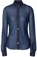 (Women) Burberry Blue Stretch Long Sleeve Shirt with Point Collar 45678361 (Women) Burberry Blue Stretch Long Sleeve Shirt with Point Collar 45678361