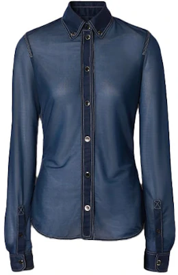 (Women) Burberry Blue Stretch Long Sleeve Shirt with Point Collar 45678361 Order (Women) Burberry Blue Stretch Long Sleeve Shirt with Point Collar 45678361