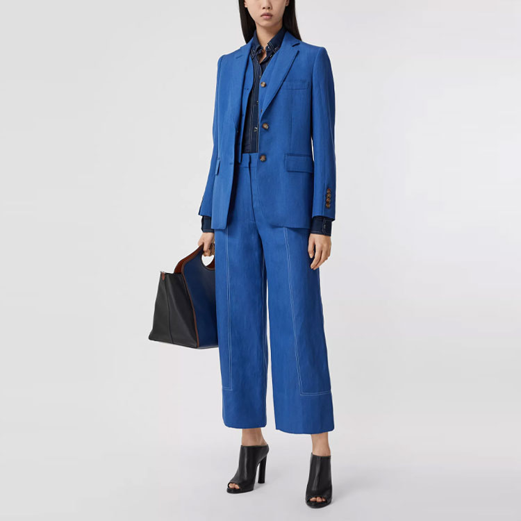 Lookbook (W) 巴宝莉蓝色弹力尖领长袖衬衫 45678361