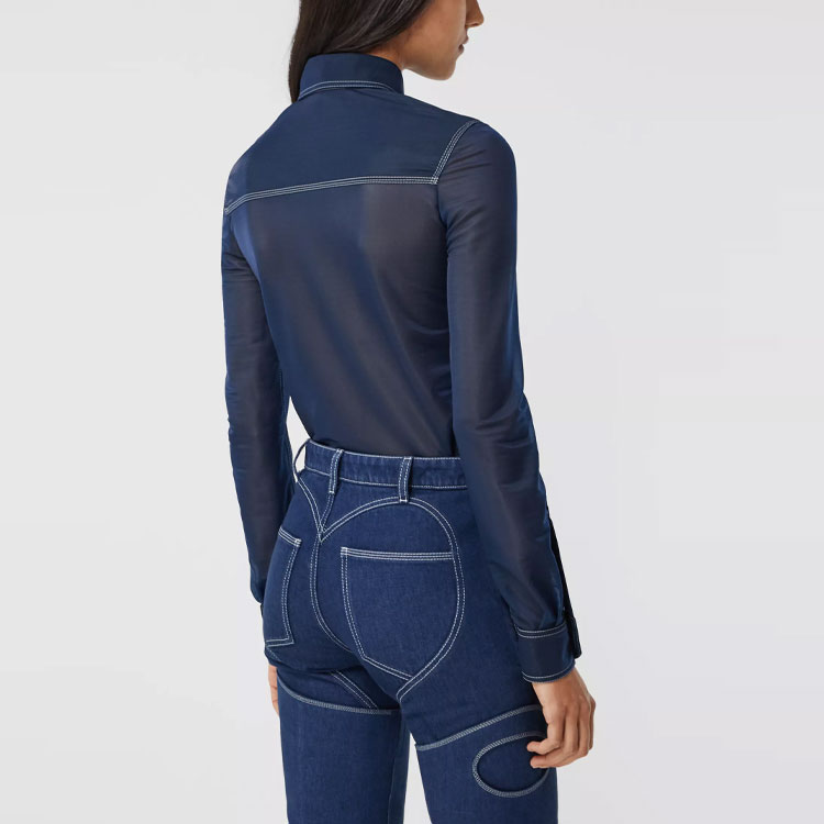 Purchase (W) 巴宝莉蓝色弹力尖领长袖衬衫 45678361