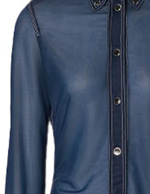 (Women) Burberry Blue Stretch Long Sleeve Shirt with Point Collar 45678361 Cheap (Women) Burberry Blue Stretch Long Sleeve Shirt with Point Collar 45678361