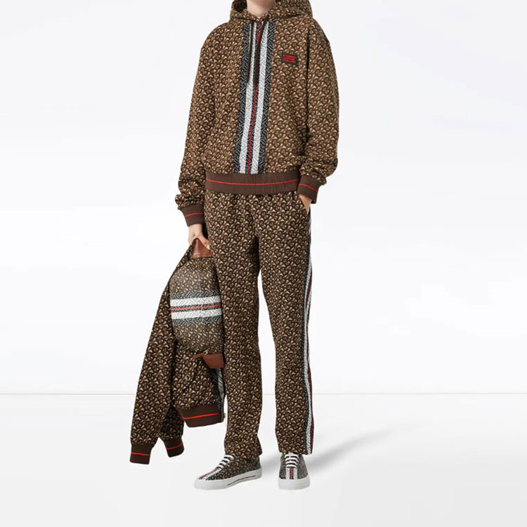 Lookbook (W) Burberry 棕色秋季休閒長褲附側邊條紋TB印花 80184541