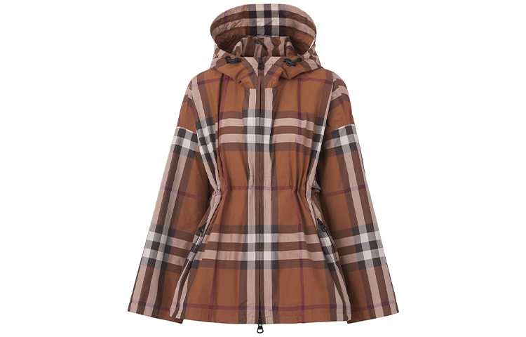 (Women) Burberry Brown Full-Zip Checkered Hooded Jacket 80498041