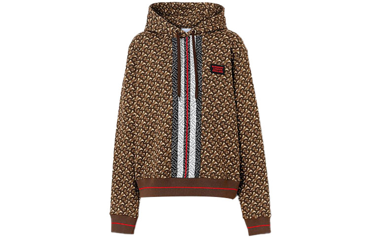 (Women) Burberry Brown Logo Print Striped Cotton Hoodie 80184581