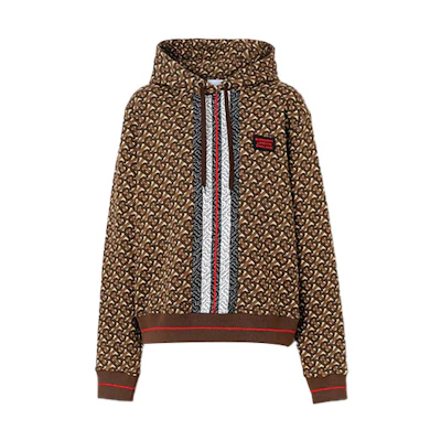 (Women) Burberry Brown Logo Print Striped Cotton Hoodie 80184581