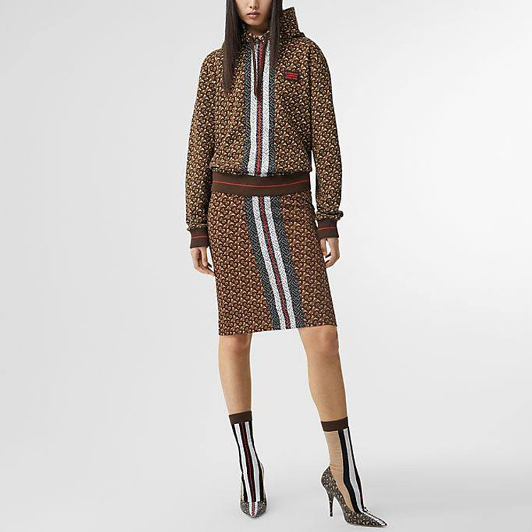 (Women) Burberry Brown Logo Print Striped Cotton Hoodie 80184581 圖 3