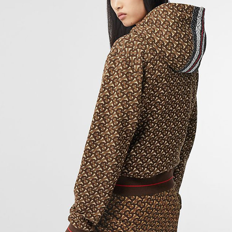 (Women) Burberry Brown Logo Print Striped Cotton Hoodie 80184581 圖 5