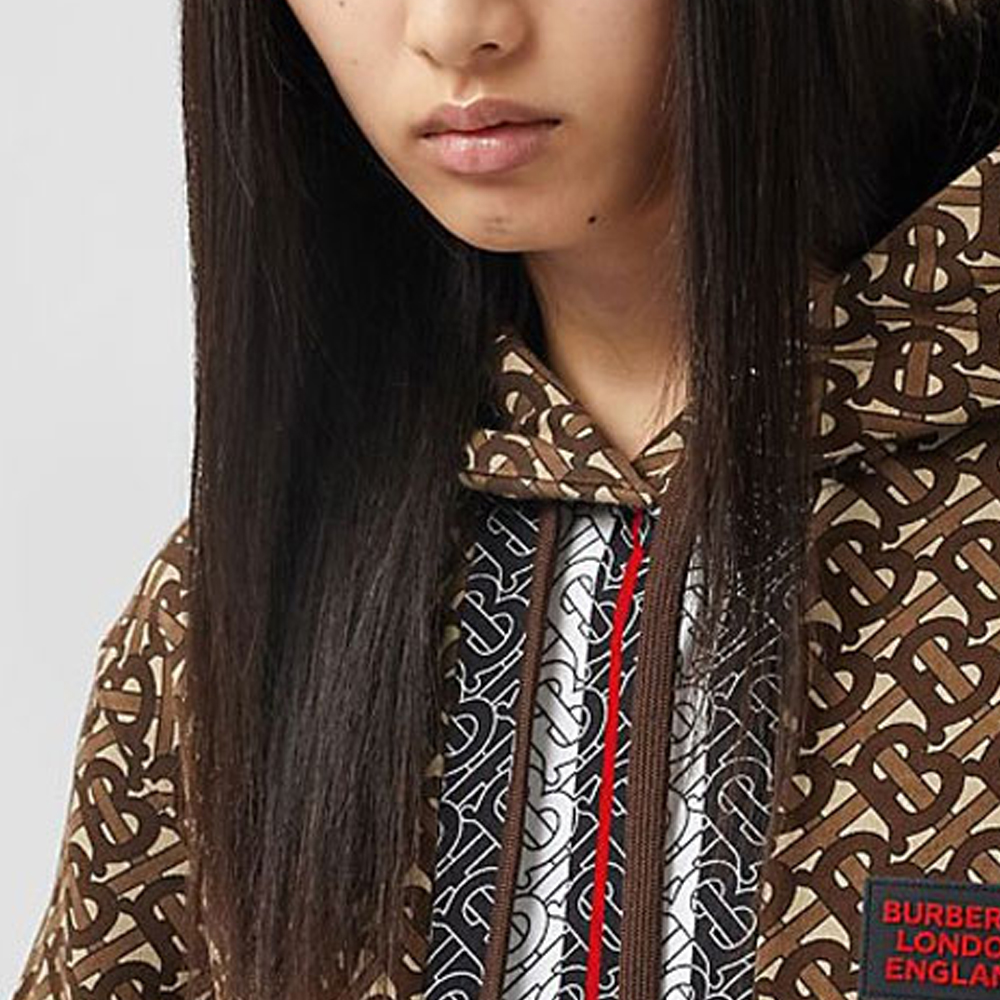 (Women) Burberry Brown Logo Print Striped Cotton Hoodie 80184581 圖 6