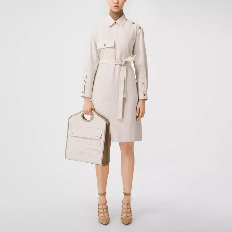 Shop (W) 博柏利纽扣装饰A字长袖连衣裙米色 80410811