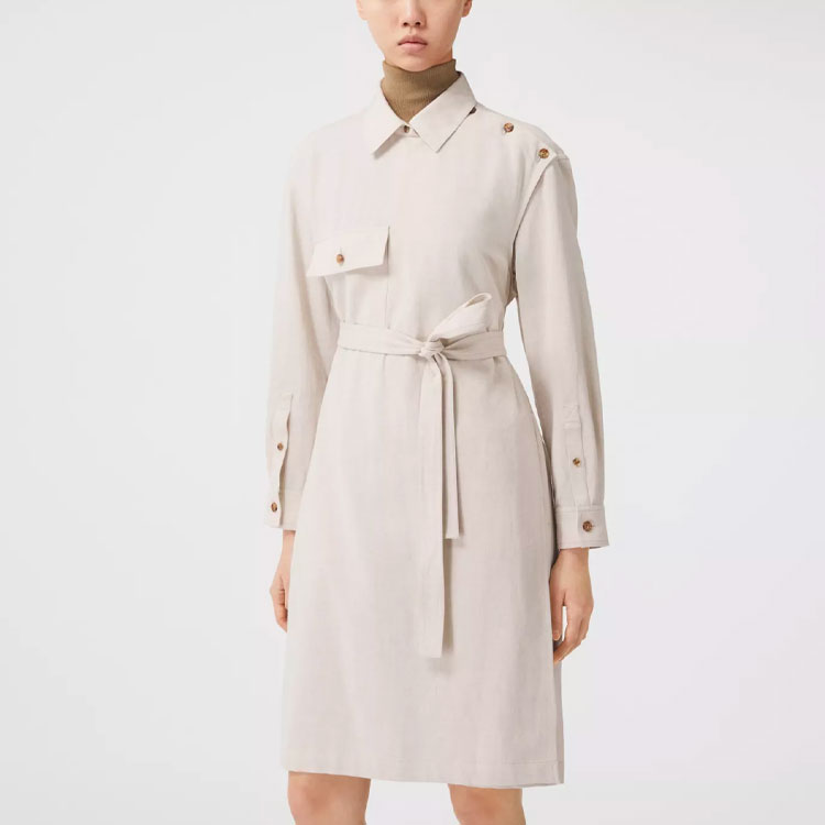 Purchase (W) 博柏利纽扣装饰A字长袖连衣裙米色 80410811