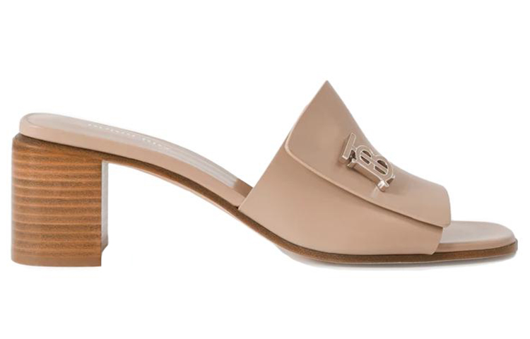 (W) Burberry Calfskin Logo Block Heel Fashion Slide 'Nude' 圖 2