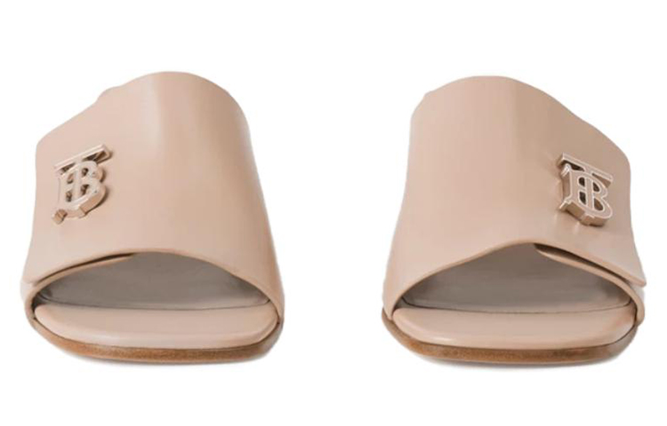 (W) Burberry Calfskin Logo Block Heel Fashion Slide 'Nude' 圖 3