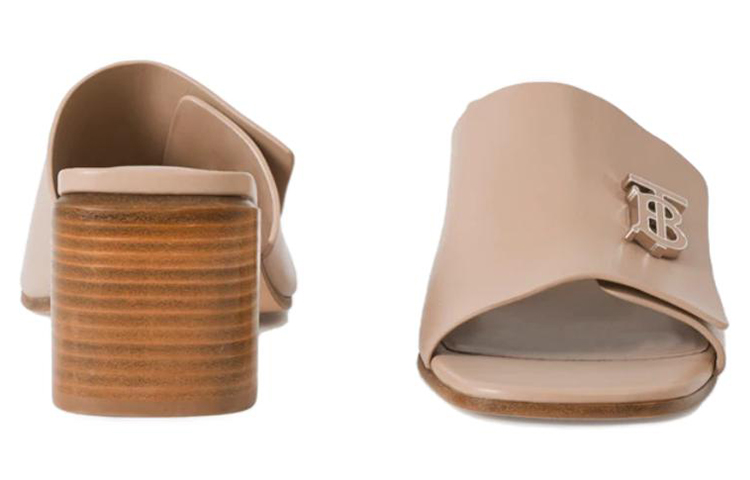 (W) Burberry Calfskin Logo Block Heel Fashion Slide 'Nude' 圖 4