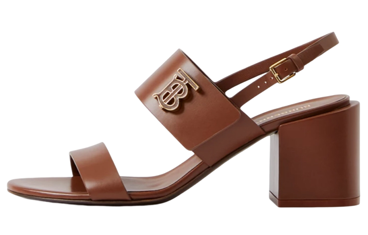 Buy (Women) Burberry Calfskin Logo Block Heel Sandal 'Brown' 80707191