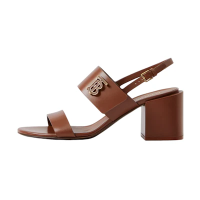 (W) Burberry Calfskin Logo Block Heel Sandal 'Brown'
