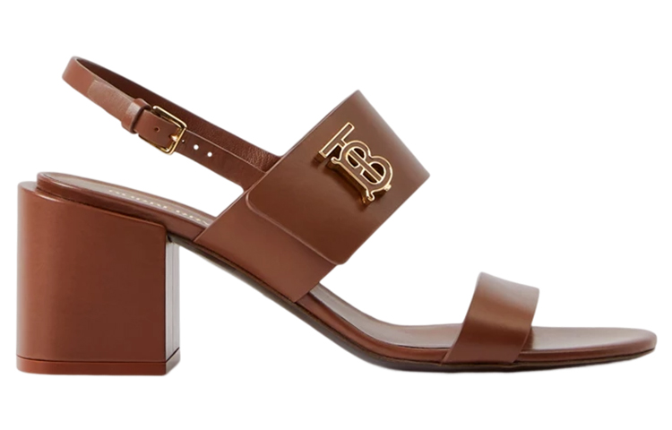 (W) Burberry Calfskin Logo Block Heel Sandal 'Brown' 圖 2