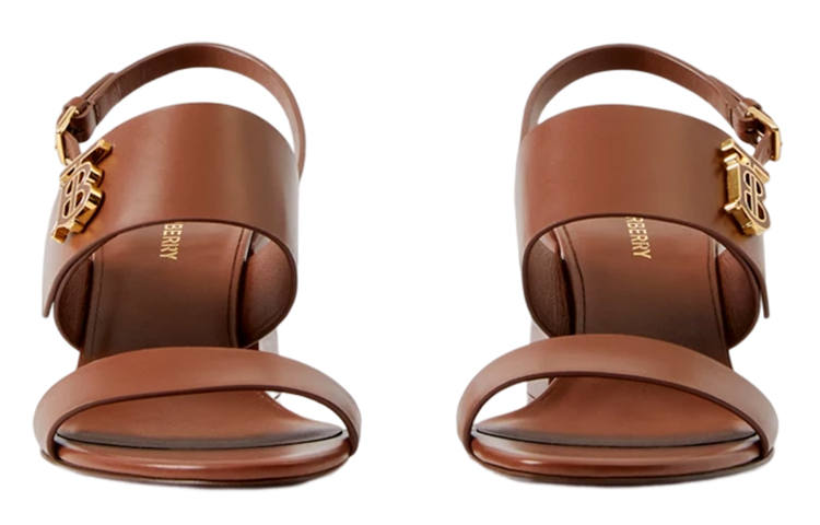 (W) Burberry Calfskin Logo Block Heel Sandal 'Brown' 圖 3