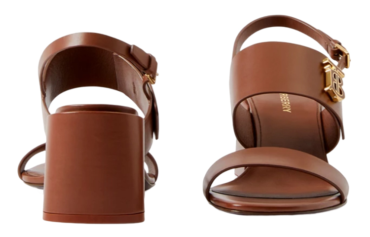 (W) Burberry Calfskin Logo Block Heel Sandal 'Brown' 圖 4