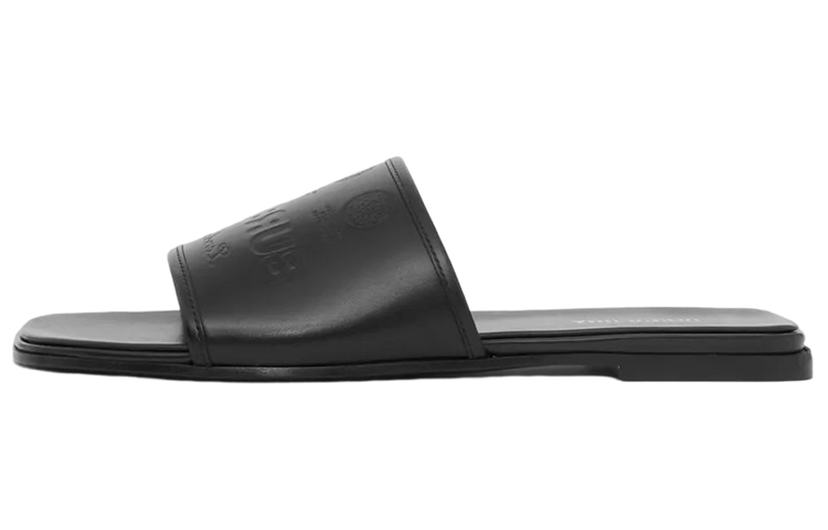 (W) Burberry Calfskin Logo Embossed Flat Slide 'Black Fashion'