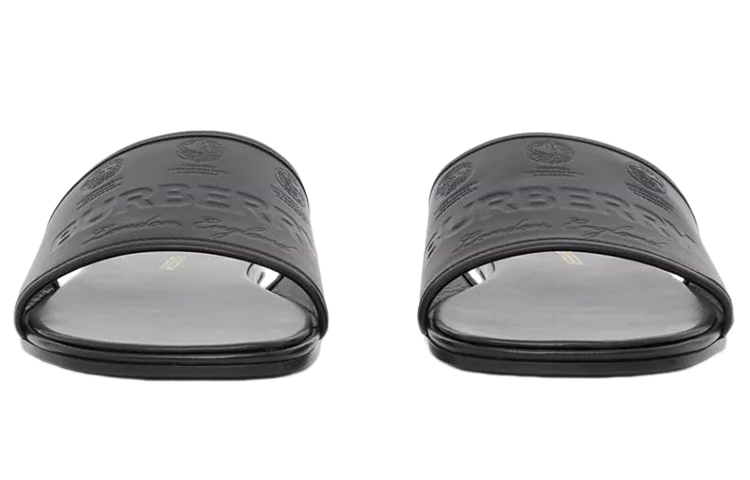 (W) Burberry Calfskin Logo Embossed Flat Slide 'Black Fashion' 圖 2