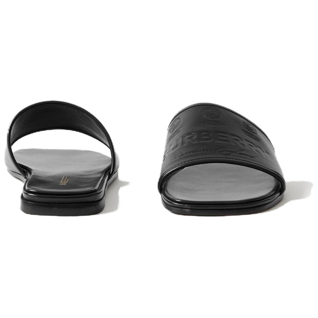 (W) Burberry Calfskin Logo Embossed Flat Slide 'Black Fashion' 圖 4