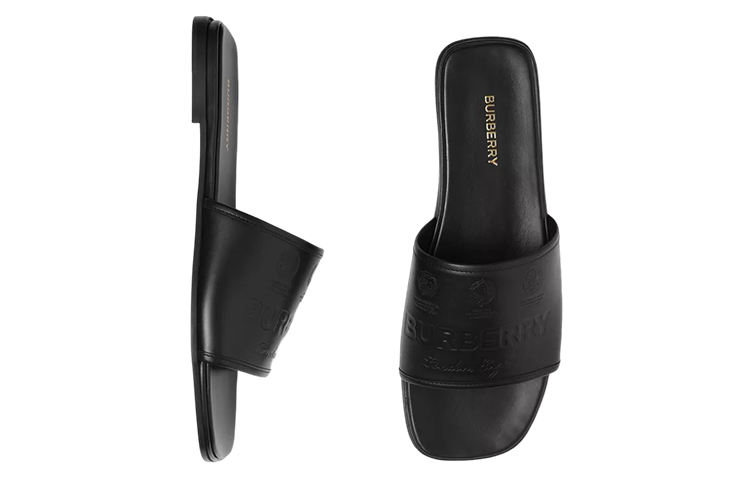 (W) Burberry Calfskin Logo Embossed Flat Slide 'Black Fashion' 圖 5