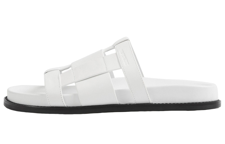 (W) Burberry Calfskin Logo Flat 'White Fashion Slide'
