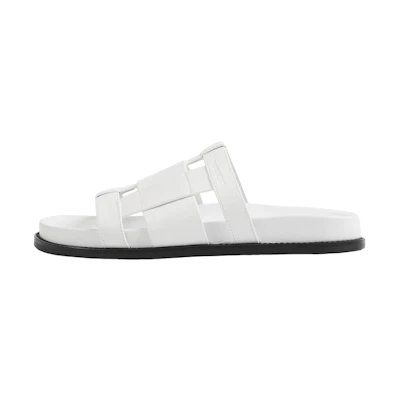 (W) Burberry Calfskin Logo Flat 'White Fashion Slide'