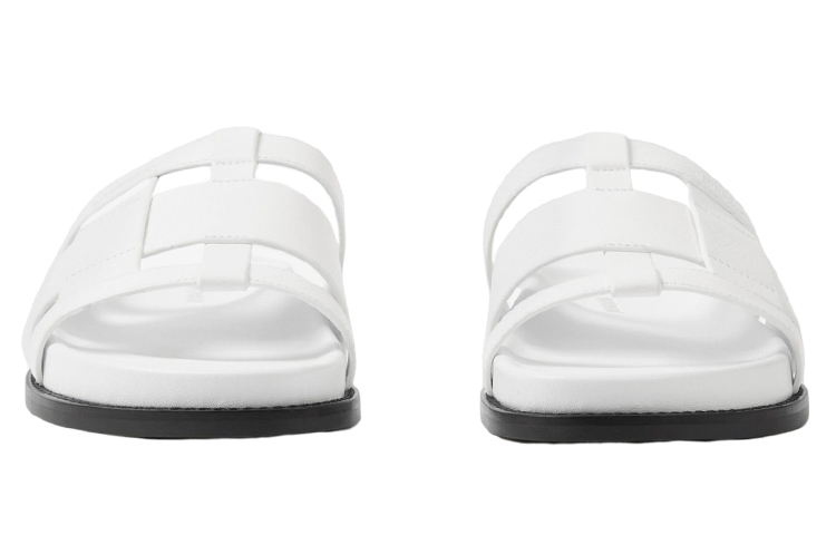(W) Burberry Calfskin Logo Flat 'White Fashion Slide' 圖 3