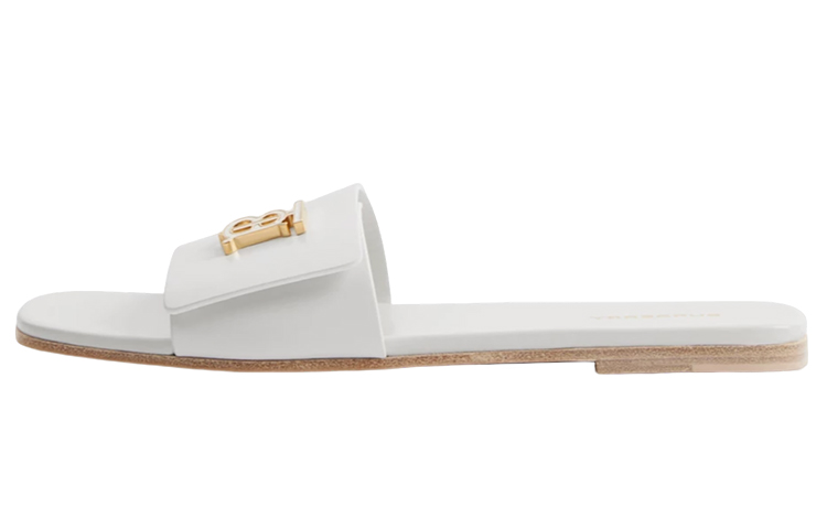 (W) Burberry Calfskin Logo Flat Slide 'White Fashion'