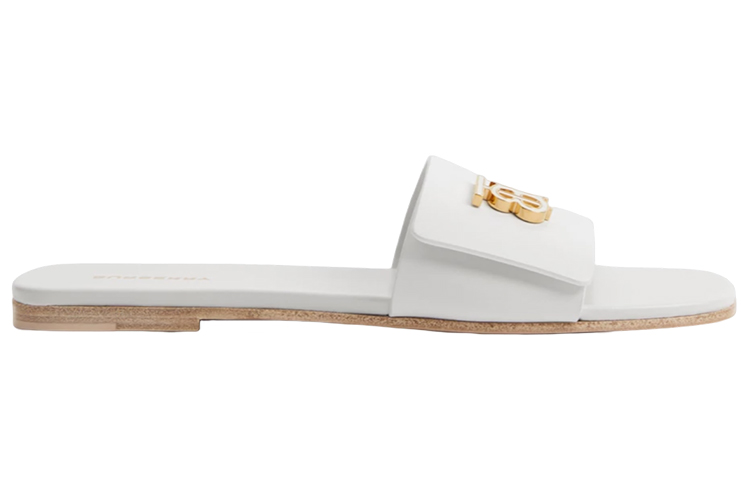 (W) Burberry Calfskin Logo Flat Slide 'White Fashion' 圖 2