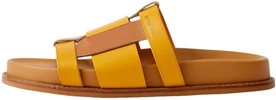 (Women) Burberry Calfskin Logo Flat Slide 'Yellow Brown' 80655171 (Women) Burberry Calfskin Logo Flat Slide 'Yellow Brown' 80655171