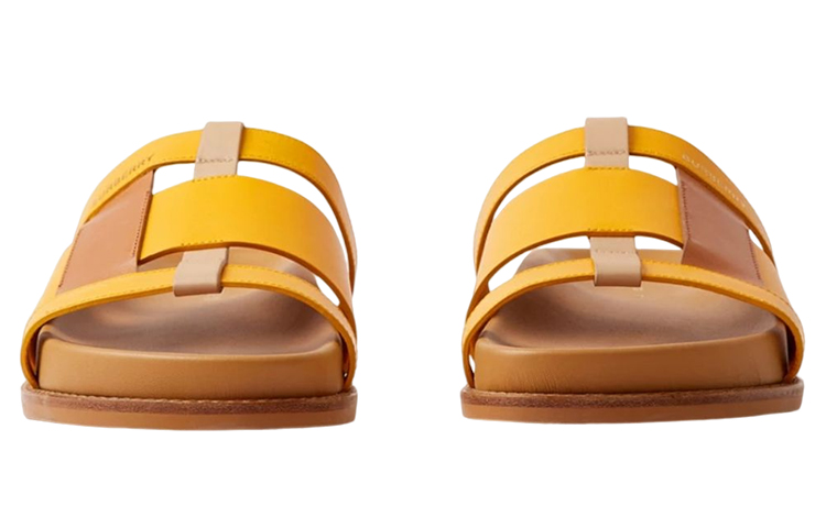 (W) Burberry Calfskin Logo Flat Slide 'Yellow Brown' 圖 3