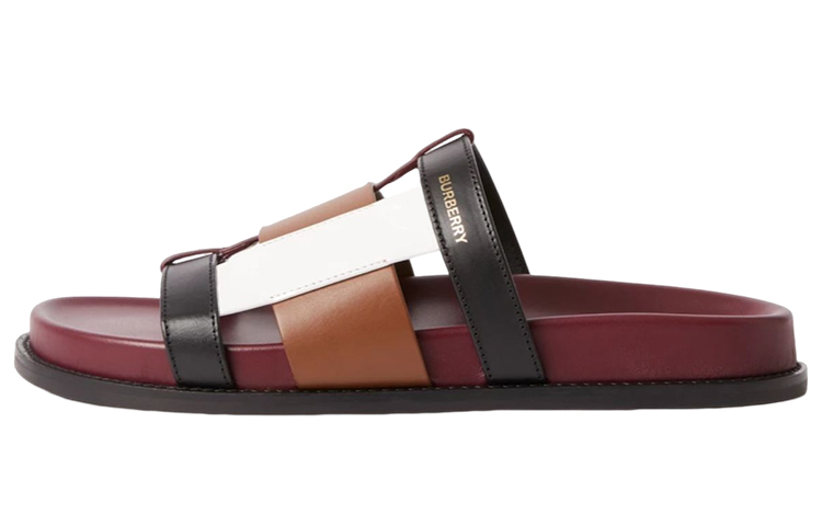 (W) Burberry Calfskin Logo Slide 'Red Brown White'