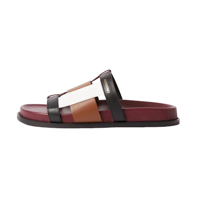 (W) Burberry Calfskin Logo Slide 'Red Brown White'