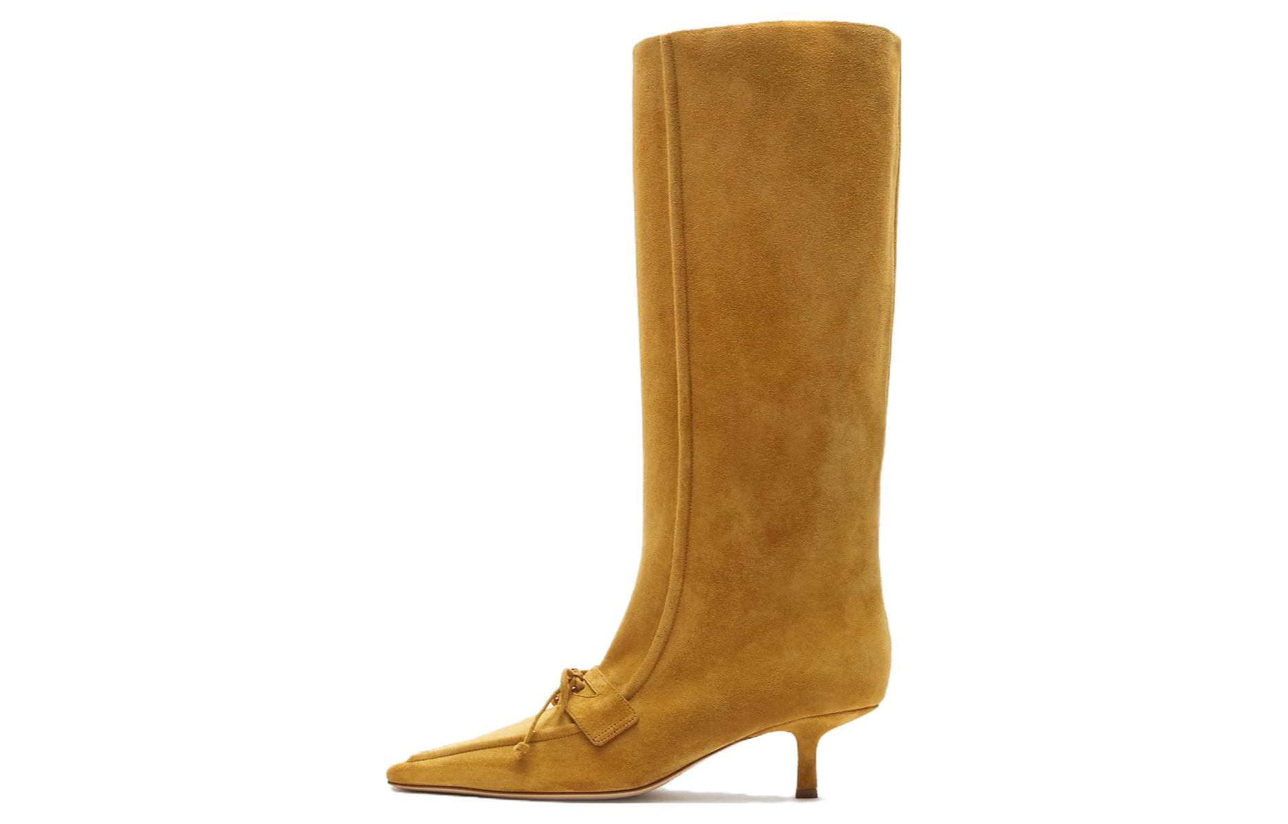 (Women) Burberry Calfskin Suede Pointed-Toe High-Boot 'Yellow' 80750201