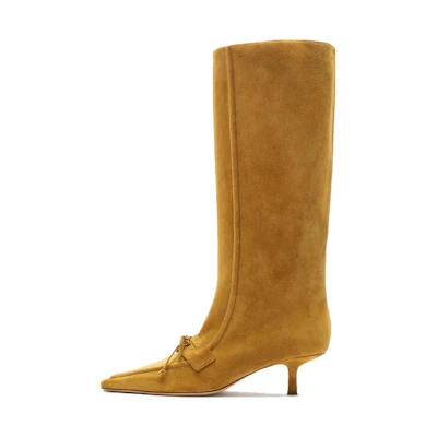 (W) Burberry Calfskin Suede Pointed-Toe High-Boot 'Yellow'