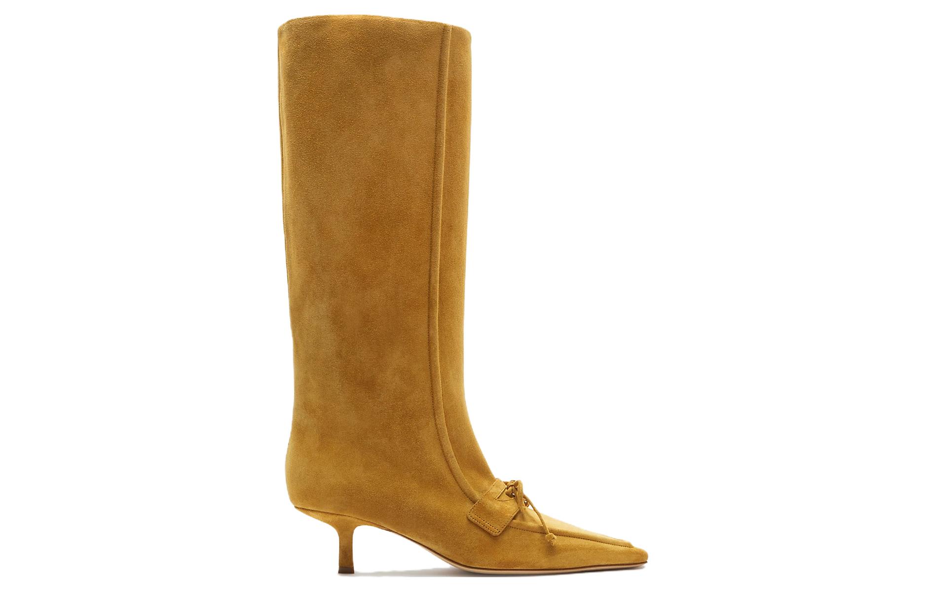 (W) Burberry Calfskin Suede Pointed-Toe High-Boot 'Yellow' 圖 2