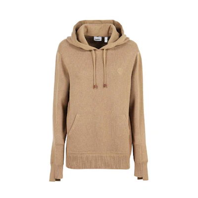 (Women) Burberry Camel Hooded Logo Wool Knit Sweater Loose Fit. 80422141