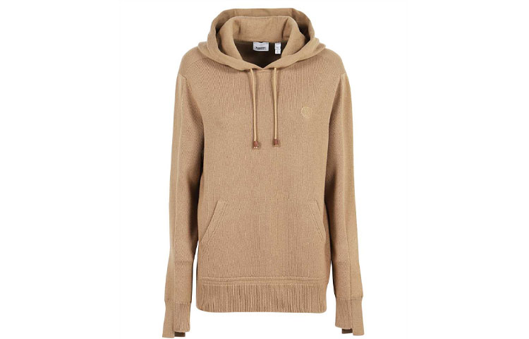 Order (Women) Burberry Camel Hooded Logo Wool Knit Sweater Loose Fit. 80422141