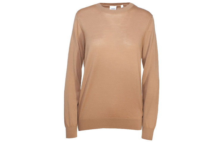 Order (W) バーバリー キャメル ソリッド クルーネック カジュアル ニット セーター 8017020