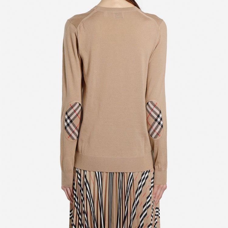 Shop (W) バーバリー キャメル ソリッド クルーネック カジュアル ニット セーター 8017020